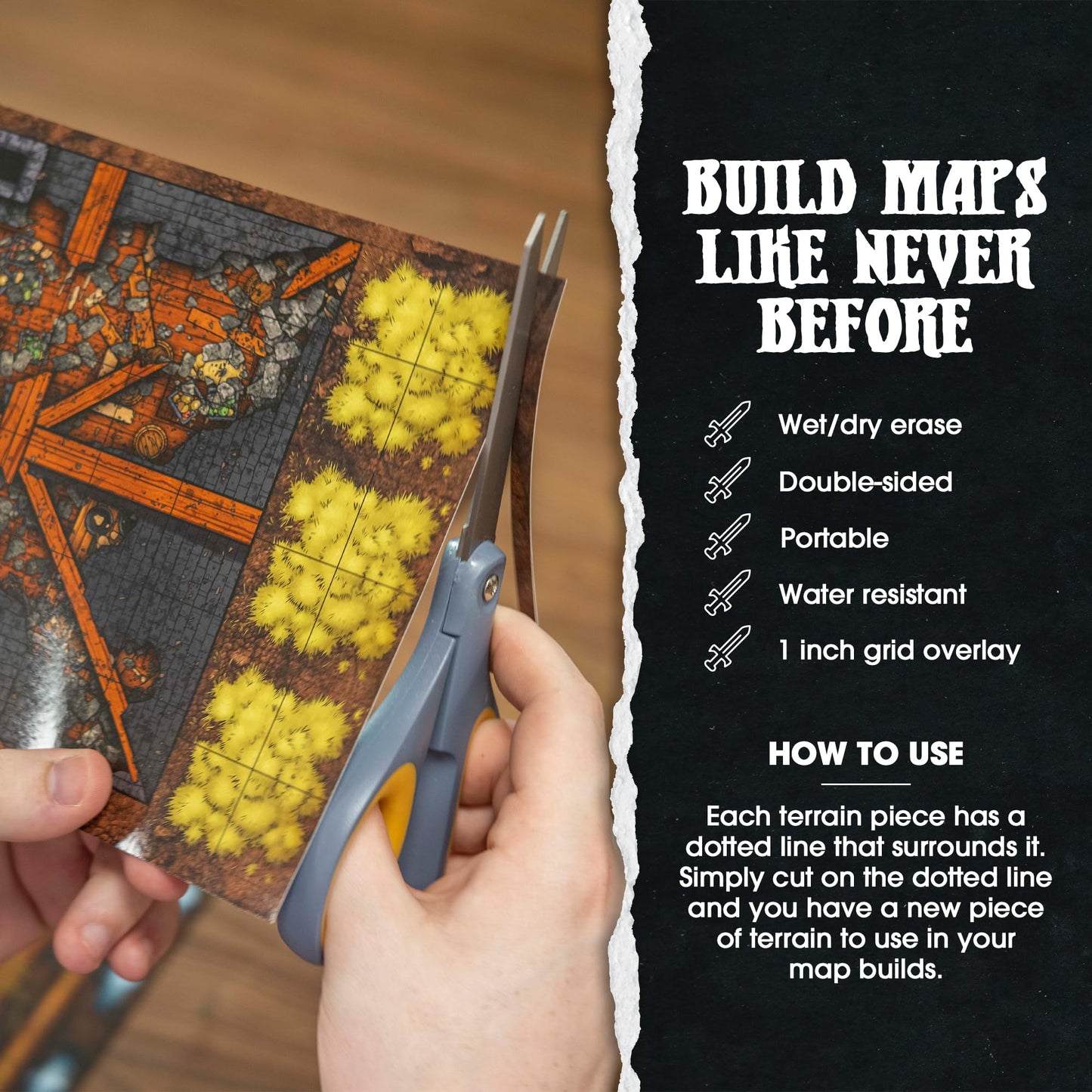 Dungeon Craft Volume 2 Game, Hundreds Of Terrain Pieces, Cut Place Play, Build Interactive Maps, Double-Sided & Water-Resistant,