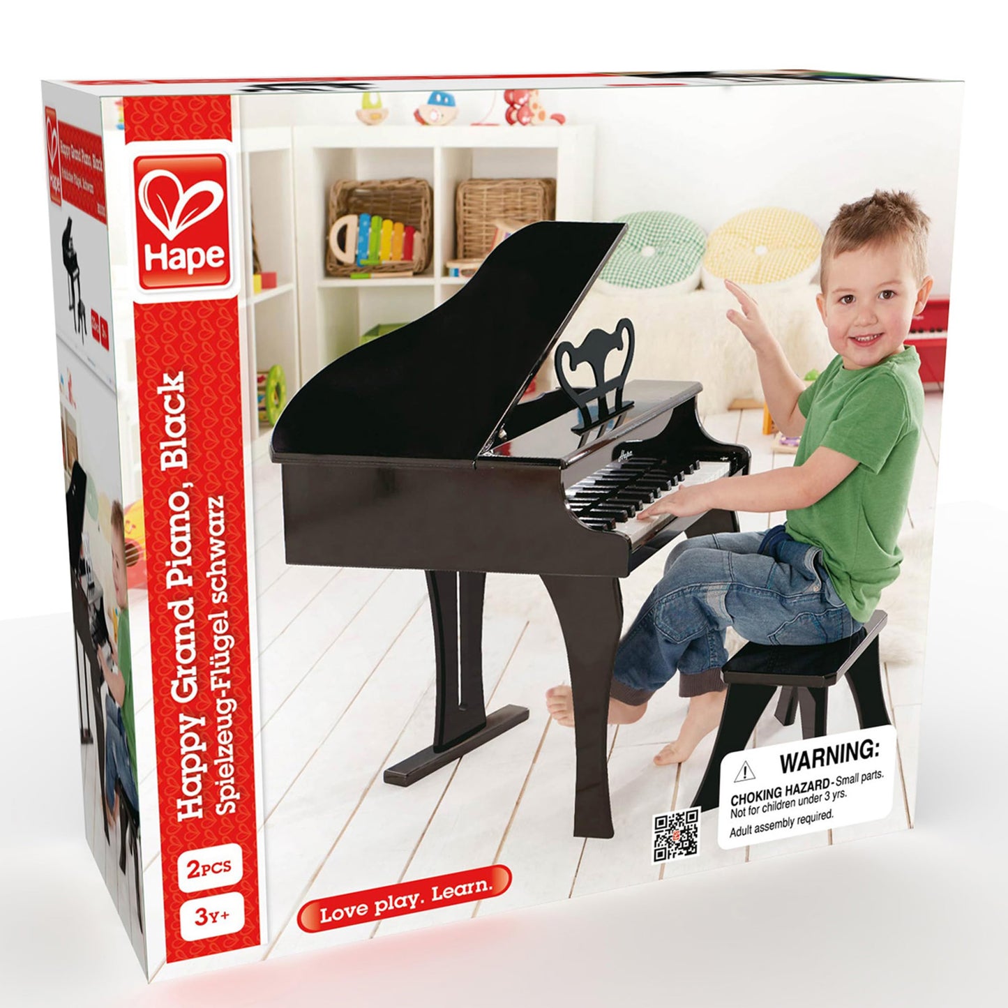 Hape Classic Grand Black Piano - 30-Key Wooden Musical Toy for Kids, 19.7x20.5x23.6 inches, Age 3+, Durable Wood and Metal Construction