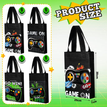 Ferraycle 24 Pack Video Game Themed Gift Bags Video Game Party Favors Non Woven Reusable Goody Treat Bags With Handles (Black An