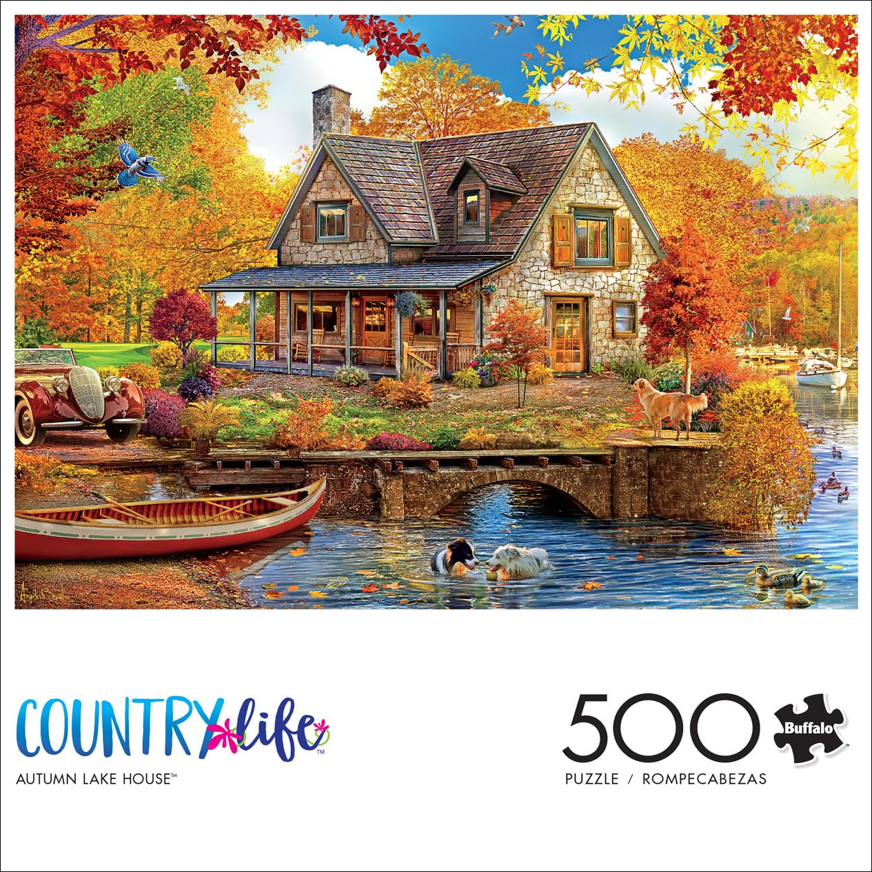Buffalo Games 500-Piece Jigsaw Puzzle - Autumn Lake House - Large Multicolor - Model 33263 - Perfect for Game Nights