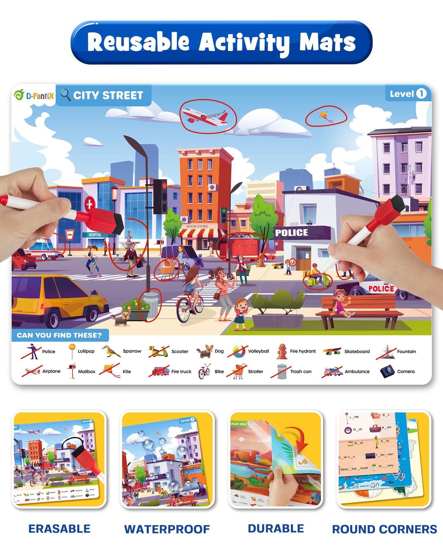 Preschool Learning Activity - Search And Find Book, Reusable Learning & Education Toys, Travel Game For Road Trip Car Airplane, 24 Activity With 4 Dry Erase Markers, Birthday Gifts For Kid Ages 3-6