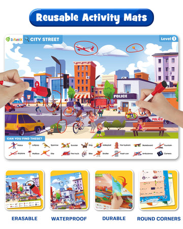 Preschool Learning Activity - Search And Find Book, Reusable Learning & Education Toys, Travel Game For Road Trip Car Airplane, 24 Activity With 4 Dry Erase Markers, Birthday Gifts For Kid Ages 3-6