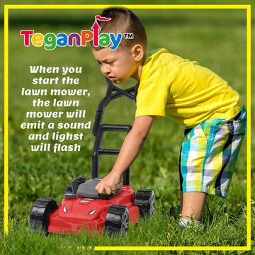 Teganplay Kids Lawn Mower | Toddler Landscaping Gardening Tools And Equipment | Includes Mask Safety Goggles And Earmuffs