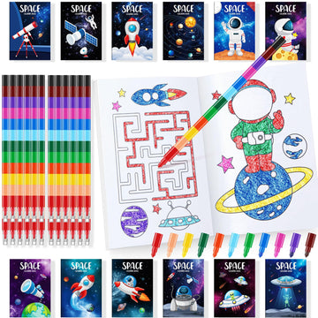 24 Outer Space Coloring Books Party Favors With 24 Crayons Alien Mini Drawing Book Bulk For Kids Solar System Astronaut Party Ga