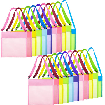 Jexine 50 Pack Kids Mesh Beach Bag Bulk Colorful Shell Collecting Bags Nylon Sand Toys Totes with Adjustable Straps Rock Collect