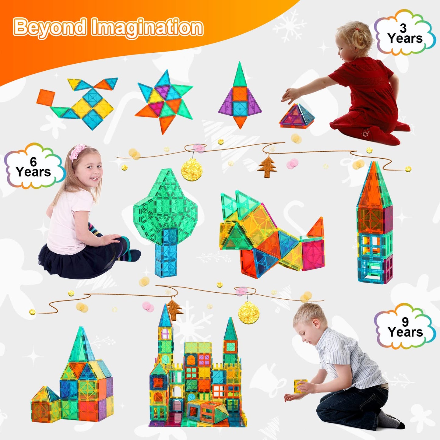 Bmag Magnetic Building Blocks Set, 36pcs 3D Plastic Tiles, Multicolored STEM Toys for Kids 3+ - Model BG23-36