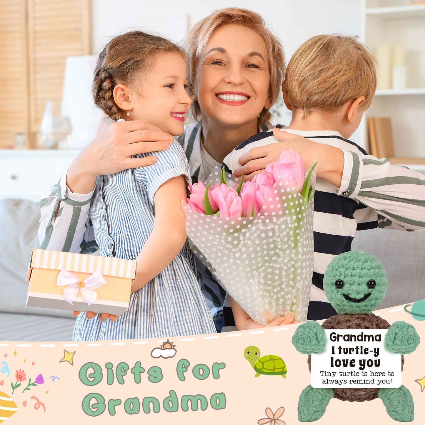 Mini Funny Turtle Grandma Gifts From Granddaughter Grandson, Small Presents For Grandma Christmas Birthday Gifts Nana Gigi, I Lo