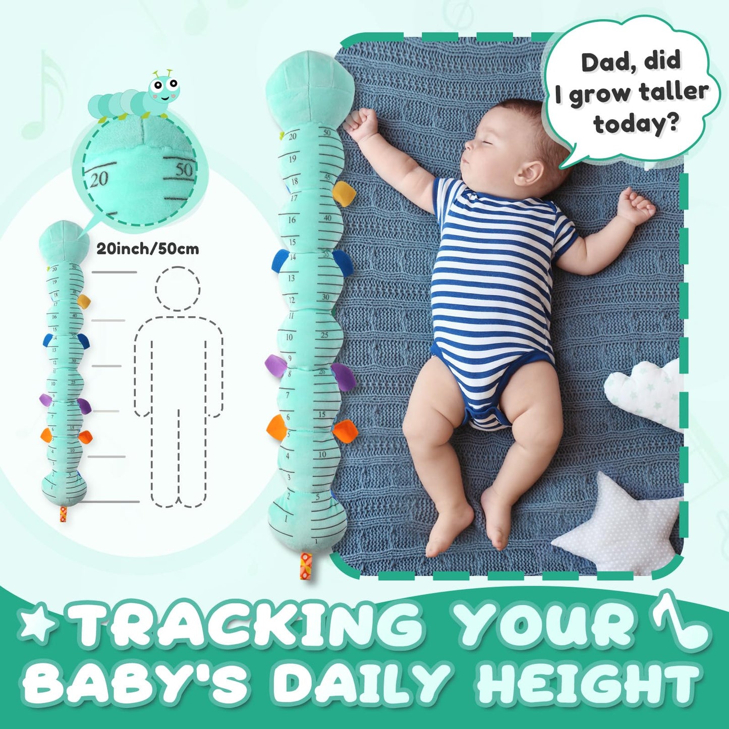 Awotoy Baby Toys 0 To 12 Months, Musical Stuffed Animal Activity Soft Toys With Multi-Sensory Crinkle, Rattle And Textures, Infant Tummy Time Toys For Newborn Boys Girls, Caterpillar, Blue