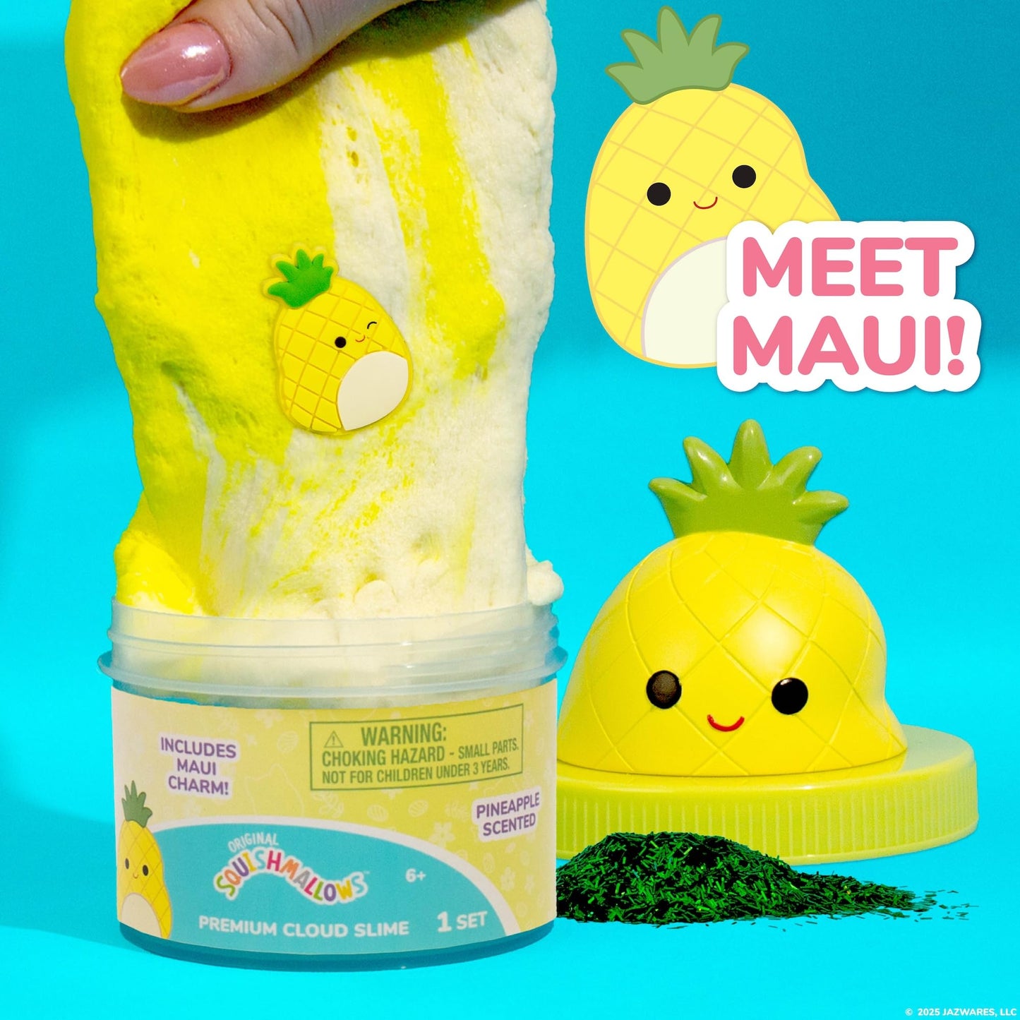Original Squishmallows Maui The Pineapple Premium Cloud Slime, Pineapple-Scented, Squishmallows Party Favors for Kids 8-12, Girl