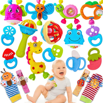 AZEN 18Pcs Baby Toys 6 to 12 Months  Baby Rattles 6-12 Months  Newborn Infant Toys 6-12 Month