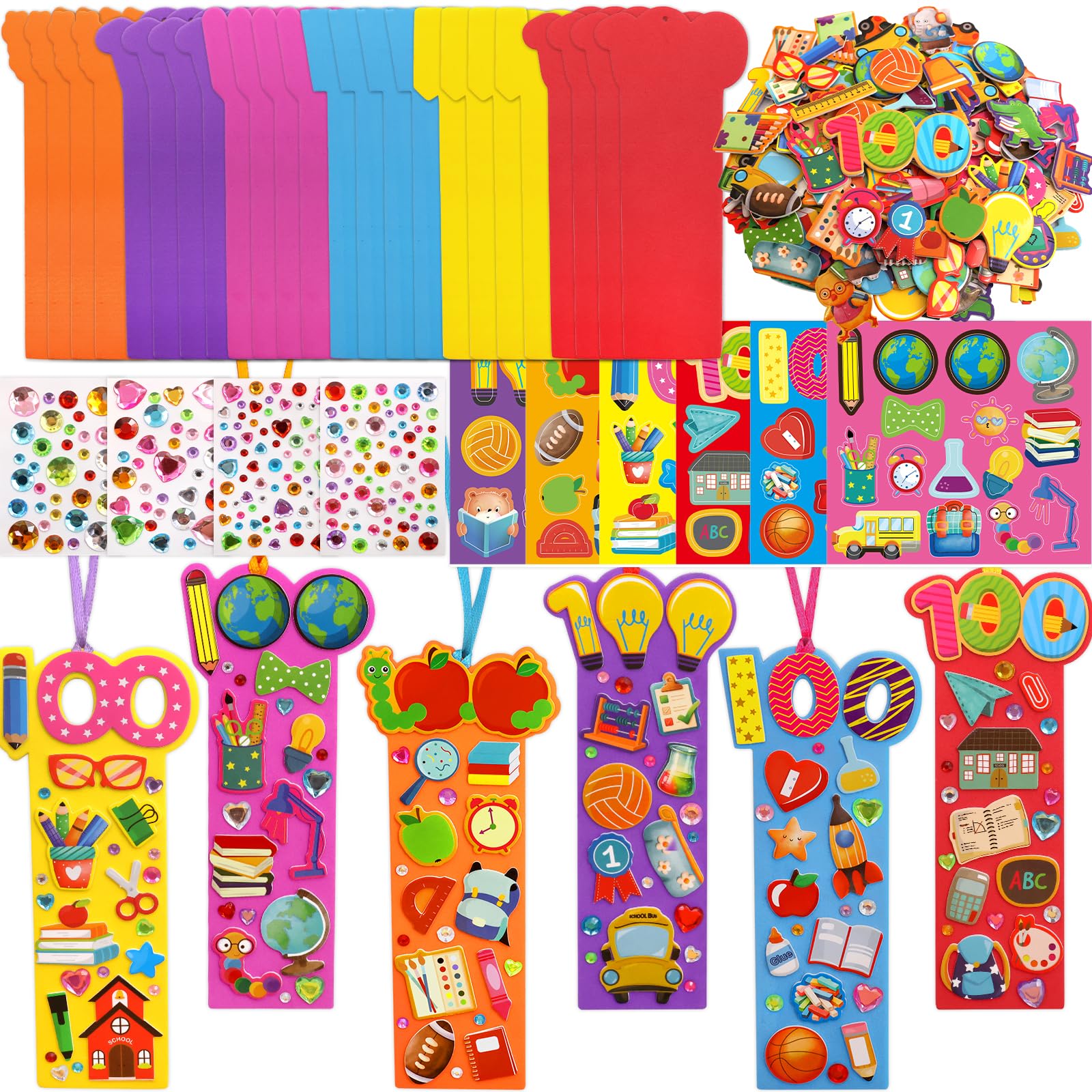 Treasure Cove 100 Days of School Activities 100th Day Crafts Foam Bookmarks Making Kit for Kids Classroom Decorations Reading Re