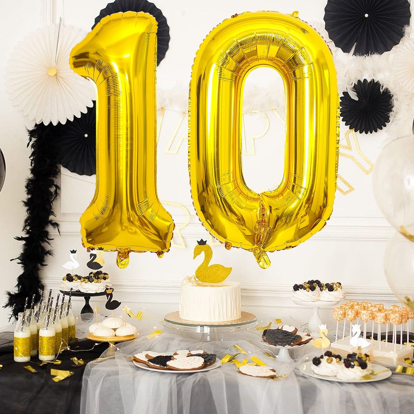 Isndare 40 Inch Number Balloons 10, Gold Helium Foil Number 10 Balloons, Large Number Balloon Age Balloon For Boys Girls Birthda
