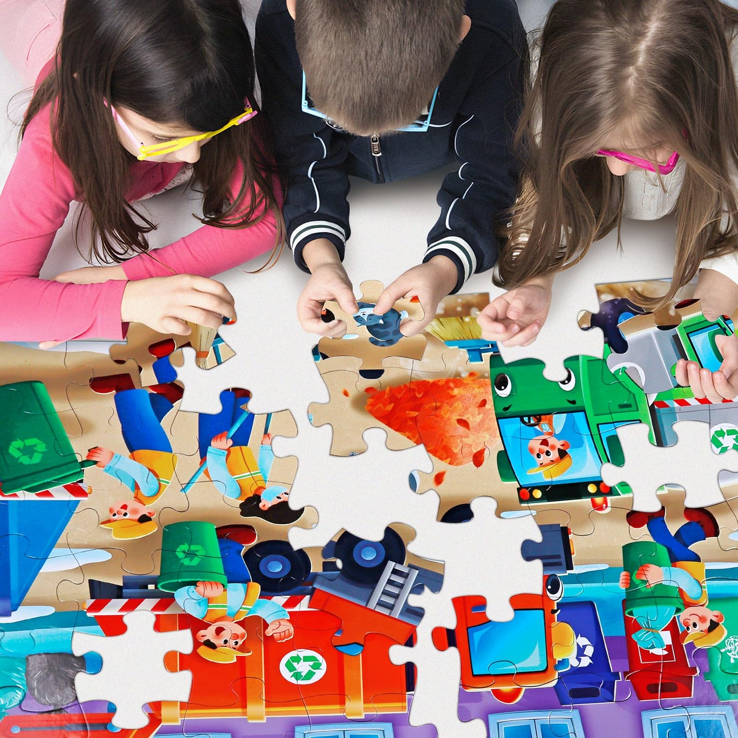 Jumbo Floor Puzzle For Kids,Recycling Garbage Truck Jigsaw Large Puzzles,48 Piece Trash Truck Vehicle Puzzle For Toddler Ages 3-5,Children Learning Preschool Educational Toys,Gift For 4-8 Years Old