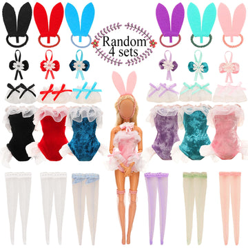 Barwa 4 Set Doll Clothes Bunny Costume Outfits Party Clothes For 11.5 Inch Doll Including Bunny Clothes, Headwear, Lace Sock, Ga