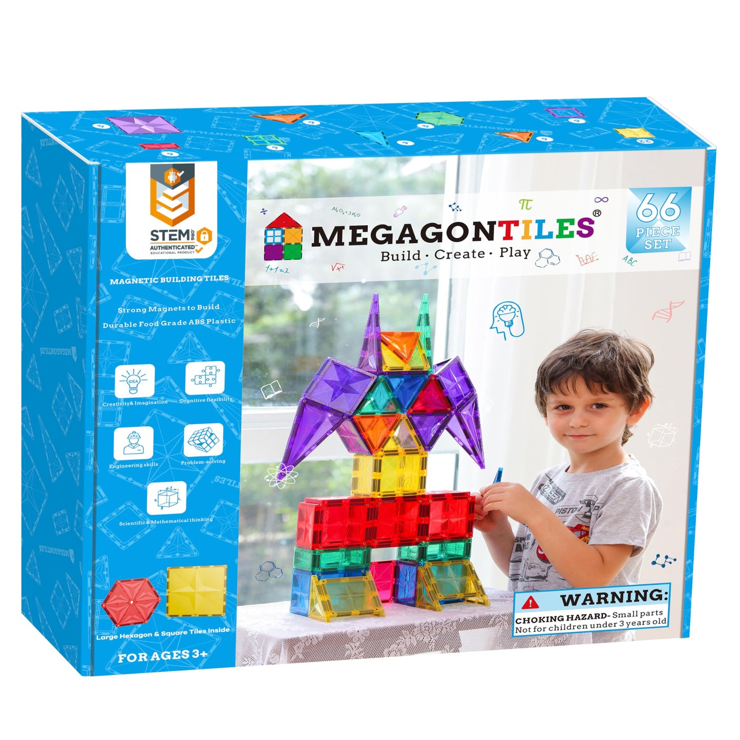 MEGAGONTILES 66PCS enhanced MagneticTiles  MagnetTiles  STEM AUTHENTICATED  Magnetic Blocks Polygons Magnet Set  Magnetic Building Blocks  Magnets for Kids  MagneticTile Toy Boys Girls Age 3 4 5 6 7 8