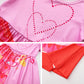 Ruuyiicoco 7 Pcs Pink Rise Costume For Girls Red Princess Dress With Wig (Pink, 8-9 Years)