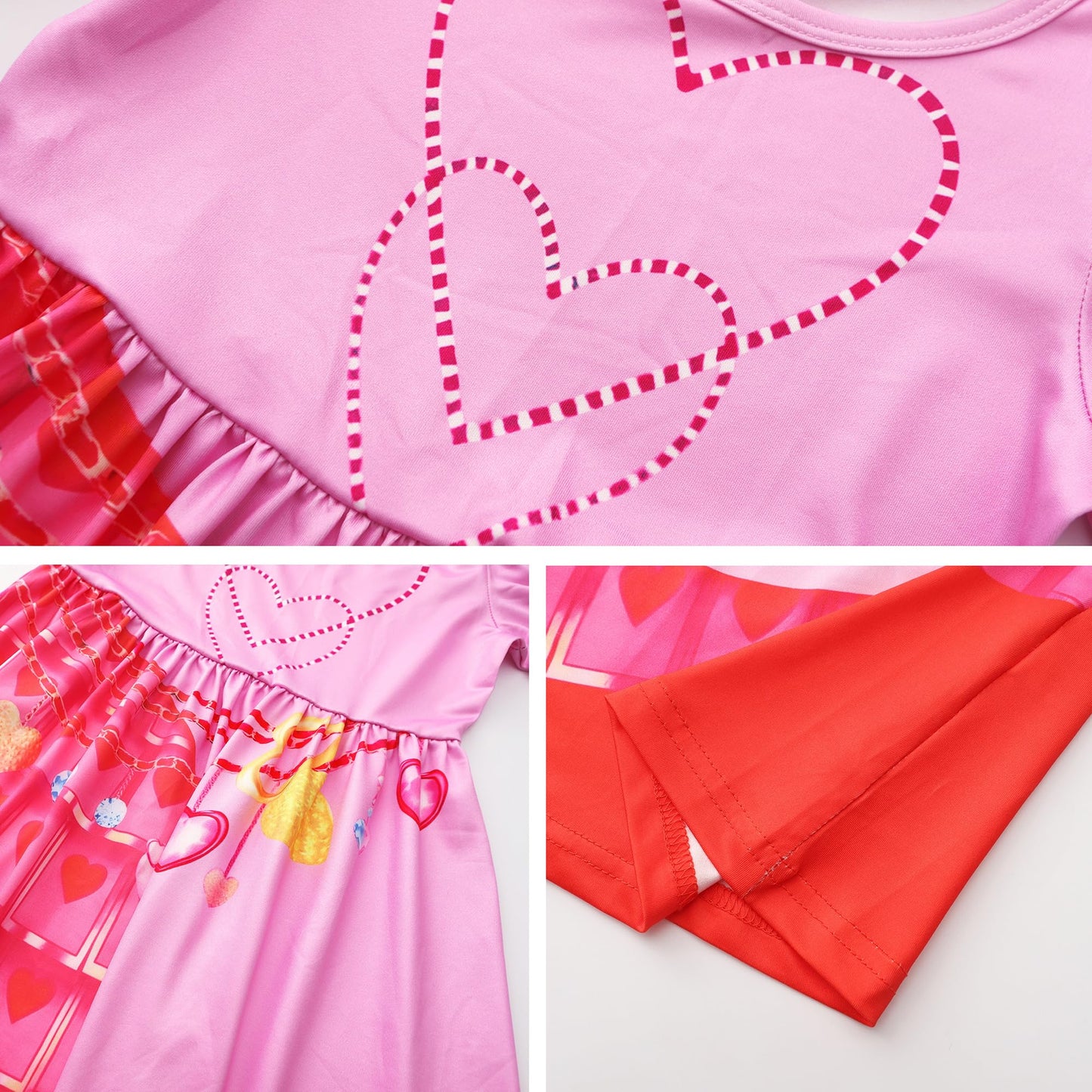Ruuyiicoco 7 Pcs Pink Rise Costume For Girls Red Princess Dress With Wig (Pink, 8-9 Years)