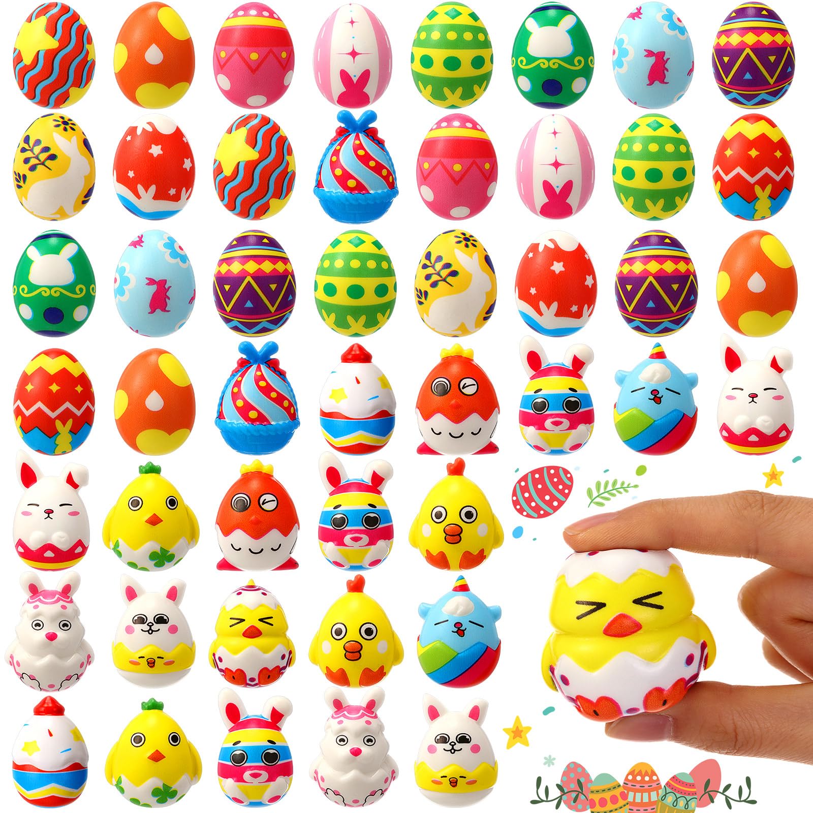 Halloscume 48 Pack Easter Stress Balls, Easter Eggs Squeeze Toys Basket Stuffers Slow Rising Stress Squeeze Toys for Kids Party 