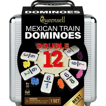 Queensell Mexican Train Dominoes Set With Numbers, Double 12 Dominoes Set For Adults, Mexican Dominoes Train For Adults And Family - Dominos Set 91 Tiles With Aluminum Case (Double 12 Numbers)