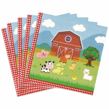 Wernnsai Farm Birthday Decorations - 50 Pack Farm Animals Napkins Barnyard Animal Party Decorations 3-Ply Farm Paper Napkins For Kids Baby Shower 6.5 X 6.5 Inches