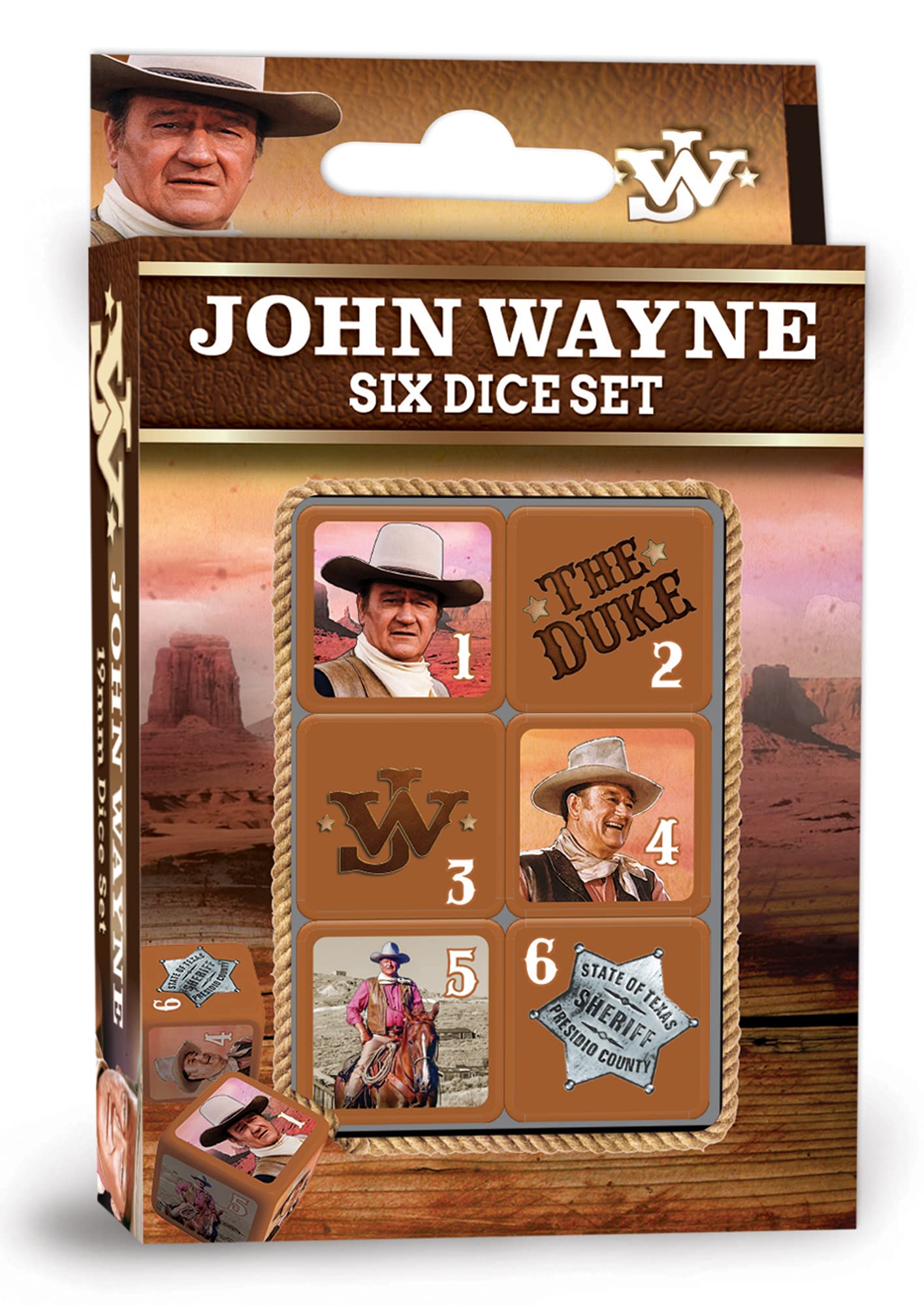 MasterPieces Game Day - John Wayne Dice Pack - 6 Piece Officially Licensed Dice Set - D6 Standard Size