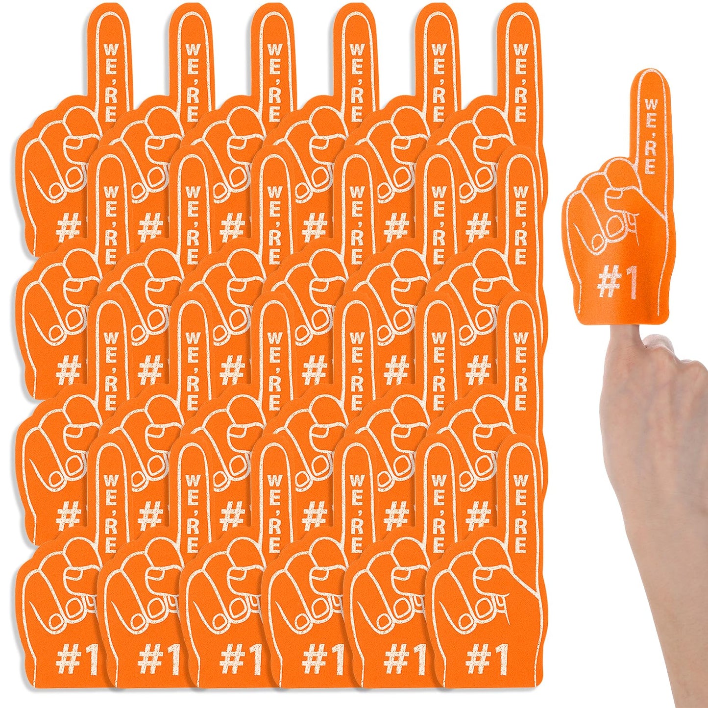 Aster 24 Pcs Mini Foam Fingers - Were #1 Fan Hand for Sports Events, Themed Birthday Party Supplies, Cheerleader Gifts (Orange)
