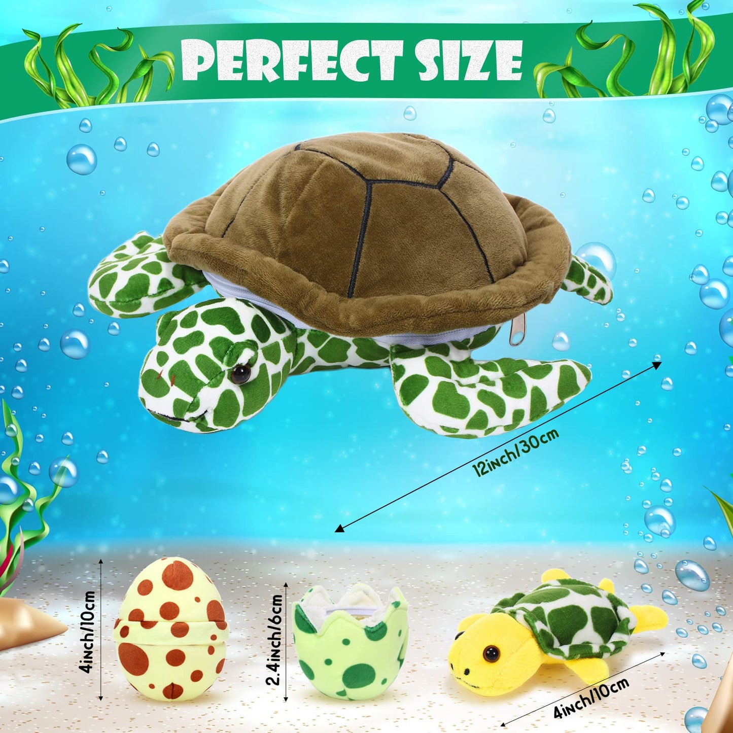 Aoriher 6-Piece Sea Turtle Stuffed Animal Set, 12" Plush Tortoise, Soft PP Cotton, Green, Model HS-Aoriher-43987