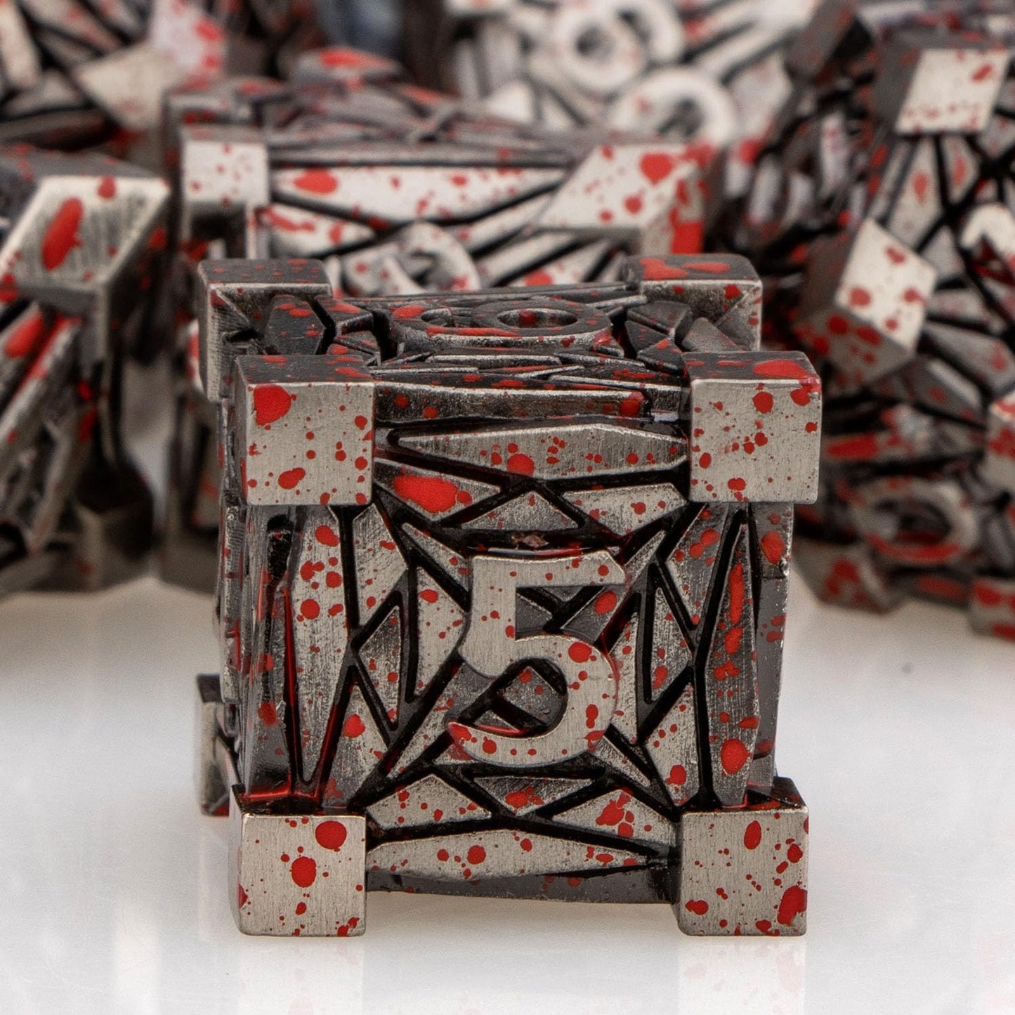 ORIFANTOU Metal DND Dice Set Dungeons and Dragons Dice with Box, Blood Spatter Debris D&D Dice RPG D and D Dice Role Playing Gam