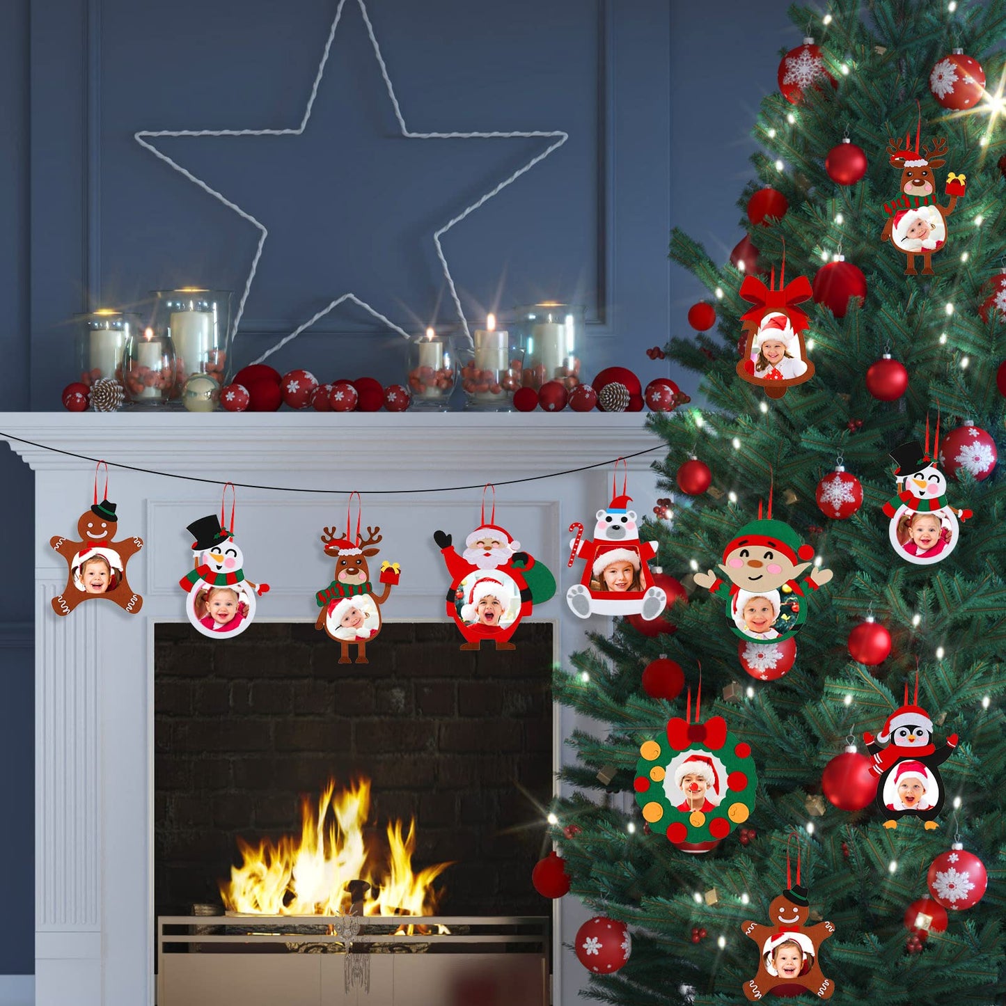 18 Pcs Christmas Picture Frame Ornament Craft Christmas Crafts for Kids Picture Frame Craft Hanging Santa Claus Snowman Reindeer