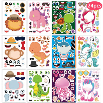 24 Pcs Make Your Own Sticker Sheets For Kids, Mix And Match Animal Face Stickers For Kids 3-5, 4-8, Toddlers Crafts Activities G