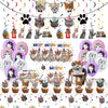 Juhap 96Pcs Cat Birthday Party Supplies, Kitten Birthday Decorations Includes Plates, Napkins, Table Covers, Cake Toppers, Ballo