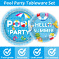 Tevxj 98 Pieces Pool Party Decorations Summer Beach Birthday Party Tablecloths Pool Surfboard Party Tableware Sets For Hawaiian Birthday Baby Shower Party Supplies Favors