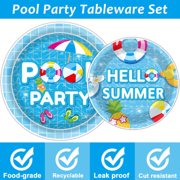 Tevxj 98 Pieces Pool Party Decorations Summer Beach Birthday Party Tablecloths Pool Surfboard Party Tableware Sets For Hawaiian Birthday Baby Shower Party Supplies Favors