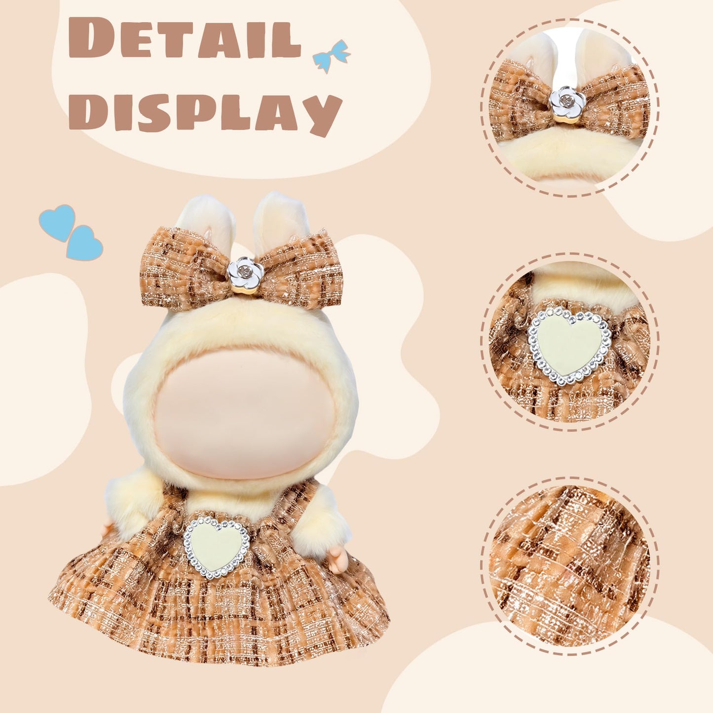 17cm Doll Clothes Set & Outfit Set for 17cm Dolls - enhanced Dresses with Accessories  Doll Clothing Set Replacement (No Doll)  Light Brown