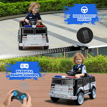 Elemara 12V Ride On Police Car, Electric Ride On Truck For Kids,Battery Powered Toddler Car Ride On Toy W/Parent Remote Control,Siren-Call,Walkie-Talkies, Flashing Lights,Bluetooth,Music,Dark Black