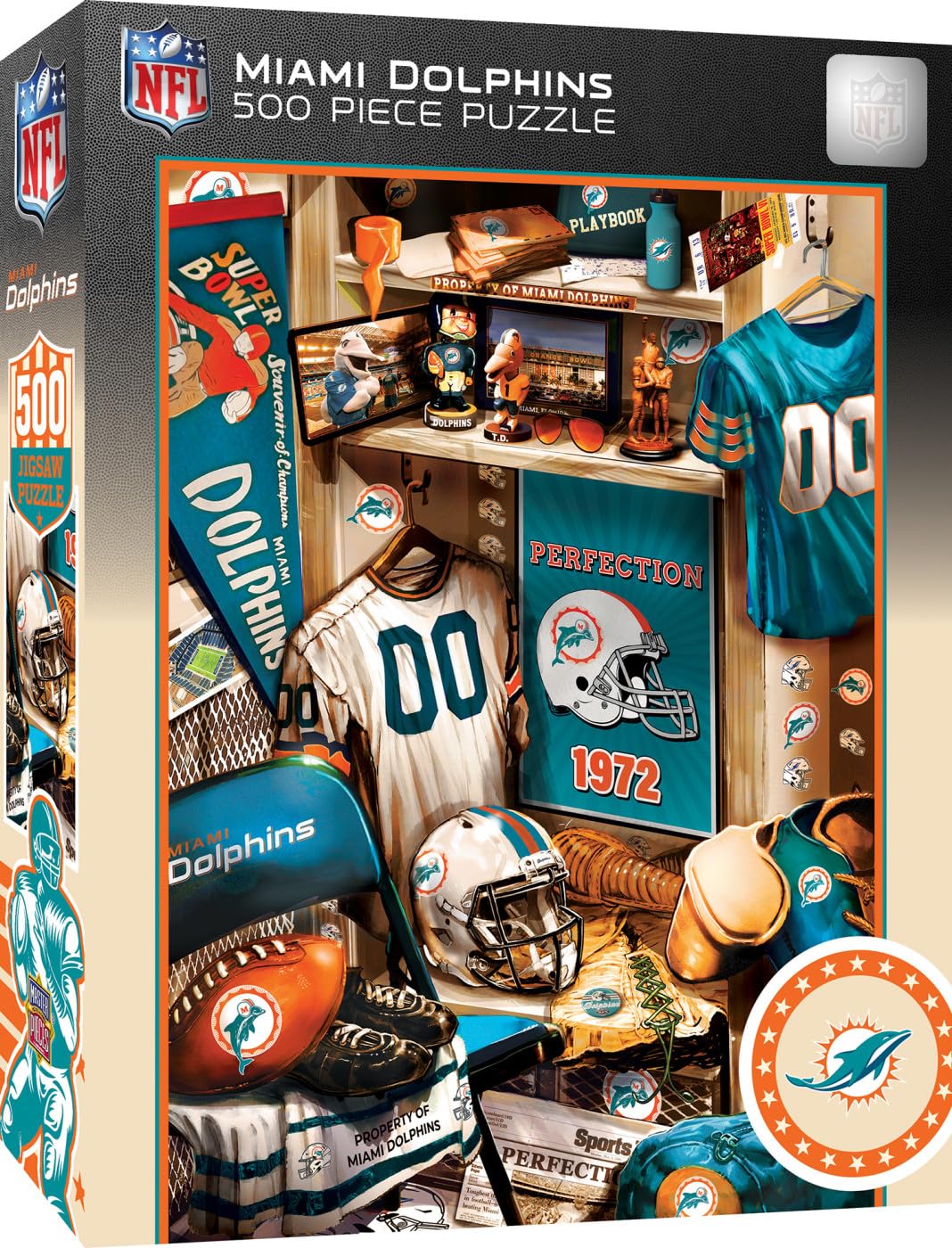 MasterPieces Game Day 500 Piece Jigsaw Puzzle for Adults - NFL Miami Dolphins Locker Room - 15x21