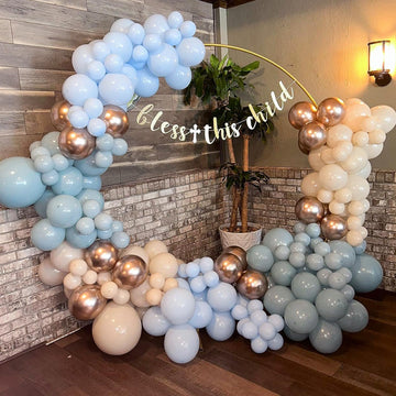 Dusty Blue Gold Balloons, 60 Packs 12 Inch Dusty Baby Blue Chrome Gold Blue Confetti Balloon Sand White Balloon For Boy Baby Sho