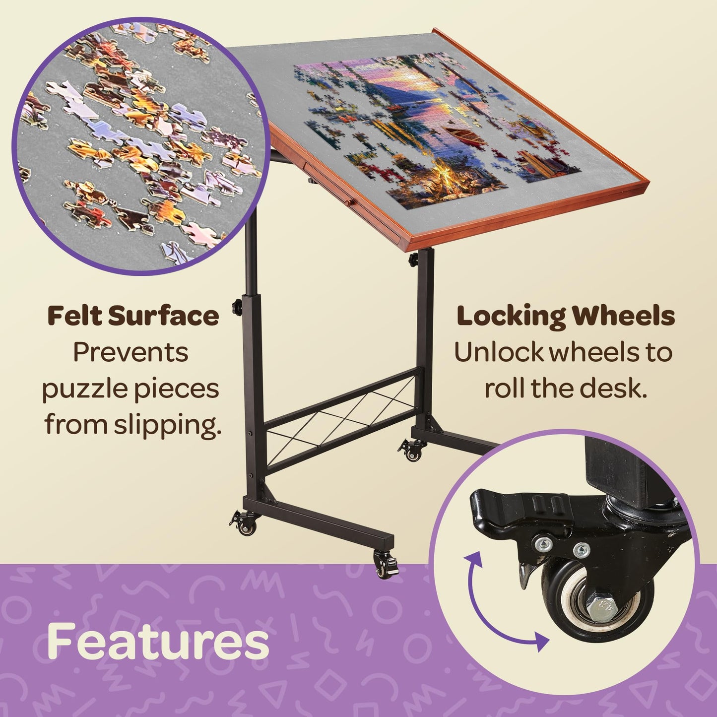 JOYBERRI Jigsaw Puzzle Table - 1500 Piece Board, Adjustable Height, Portable with Drawers, Black/Brown/Gray, 35"x26.5", Model JB-PZL