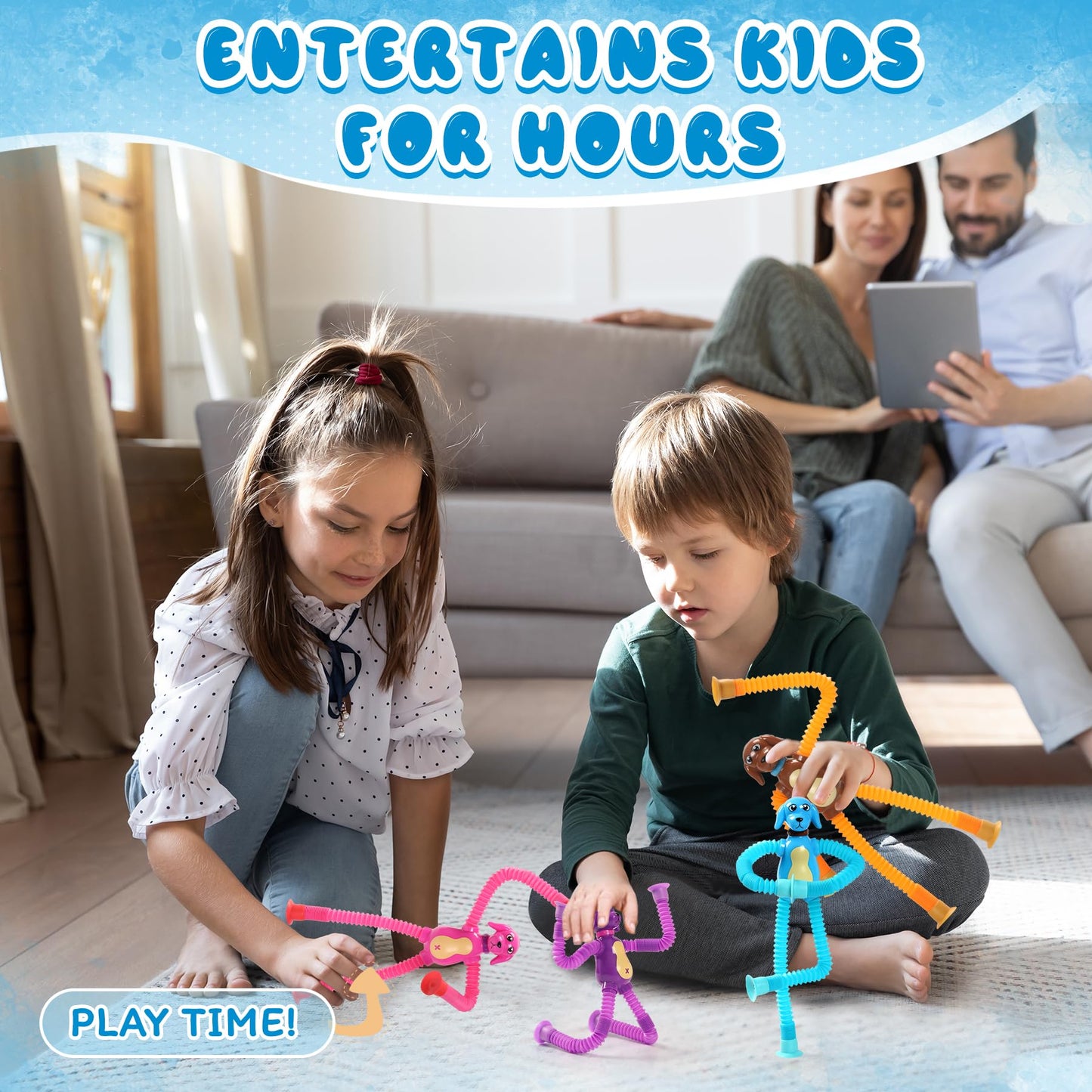 4Pcs Dog Pop Tube Sensory Toys, Dog Fidgets Suction Adhd Autism Toy,Fidget Toys Autistic Travel Toys,Easter Basket Stuffer For K