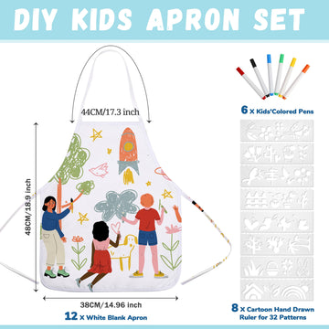 Pllieay 26 Pcs Diy Kid Aprons Toddler Painting Apron With Colored Pen And Stencils For Crafts White Aprons For Diy Craft