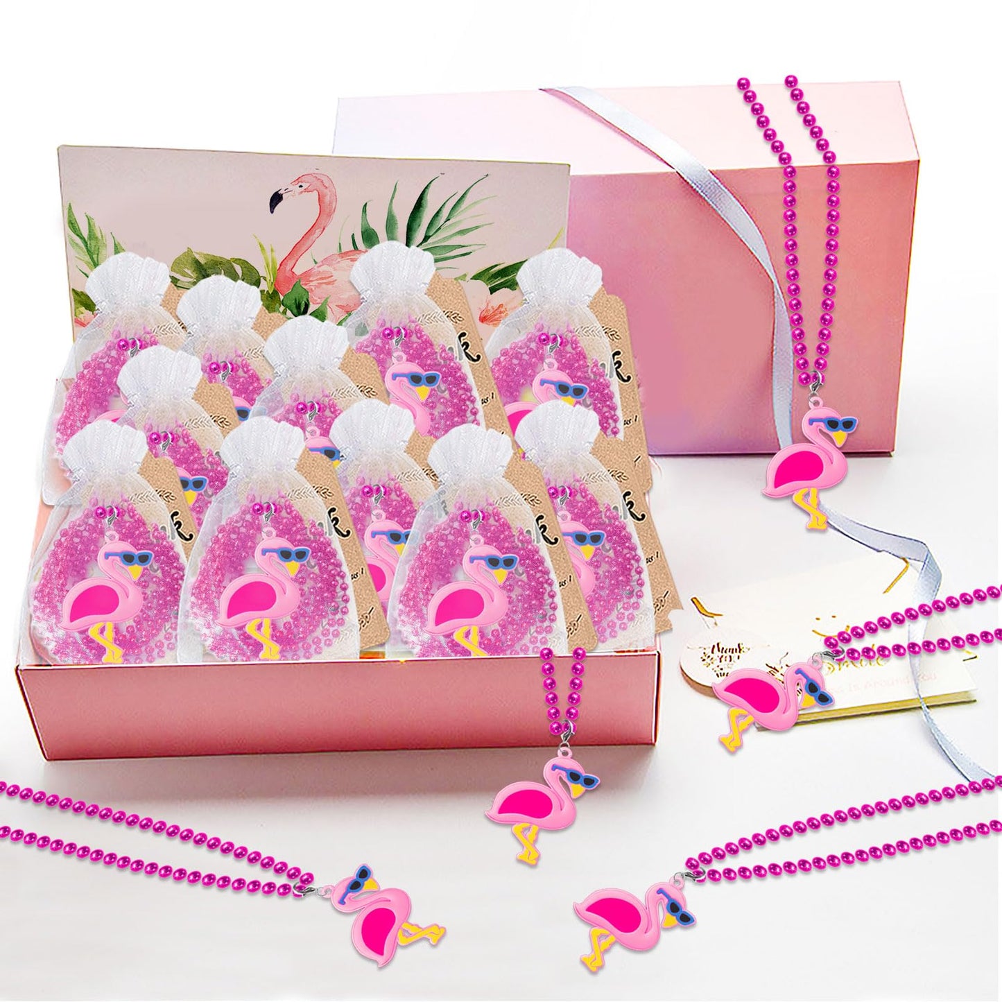 KeeStar 24 Pack Flamingo Necklace Party Favors for Summer Hawaiian Tropical Luau Party, Animal Themed Baby Shower, Birthday, Sch
