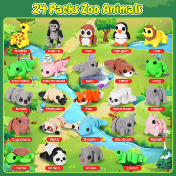 24Pcs Mini 3D Printed Animals Set Easter Basket Stuffers Animals Figurines Set Articulated Flexible Toy Tiny Animals Figurines Exquisite Cute Pocket Pets Toy 3D Printed Miniature Figurines Easter Egg Fillers