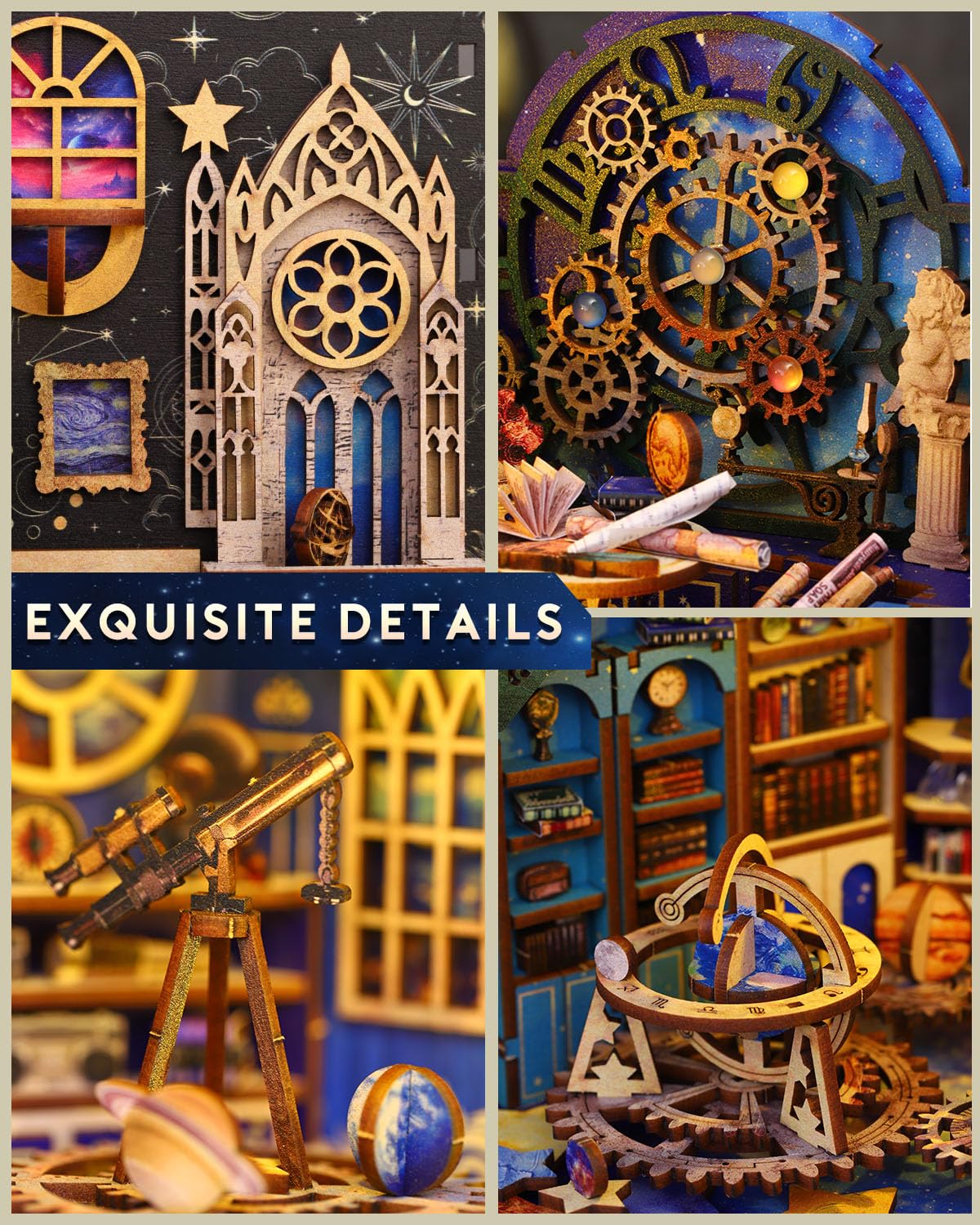 Ourmiao Book Nook Kit Interstellar, Diy Booknooks Kit For Adults Teens With Sensor Lights, Bookshelf Diorama Miniature Scenes In