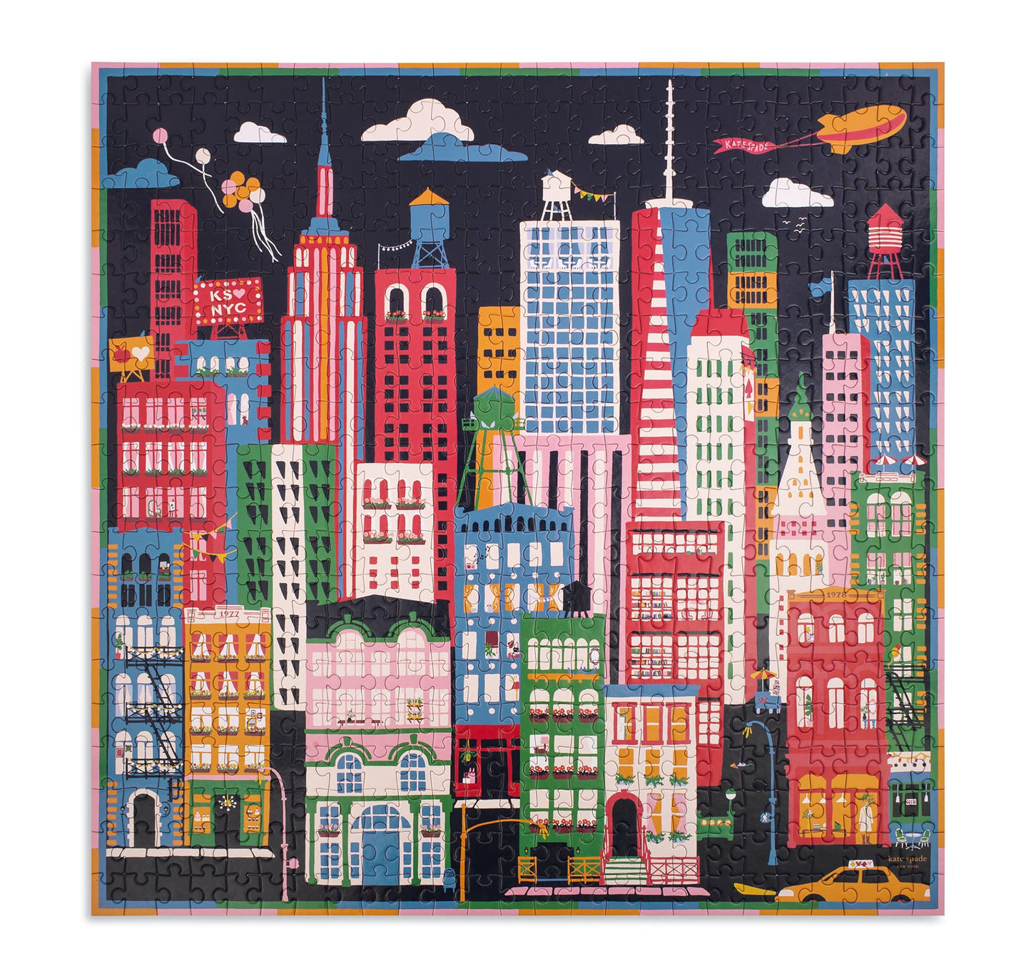 Kate Spade New York 500 Piece Puzzle, 22"x22", Paper, City That Never Sleeps, Model KS226830, Includes Storage Box
