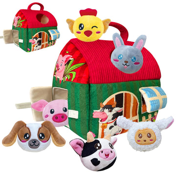 Elfew Farm Animal Baby Toys 6-12 Months, With 6 Small Plush Stuffed Farm Animals(Squeeze & Shake), Soft Toys For Toddlers, Monte