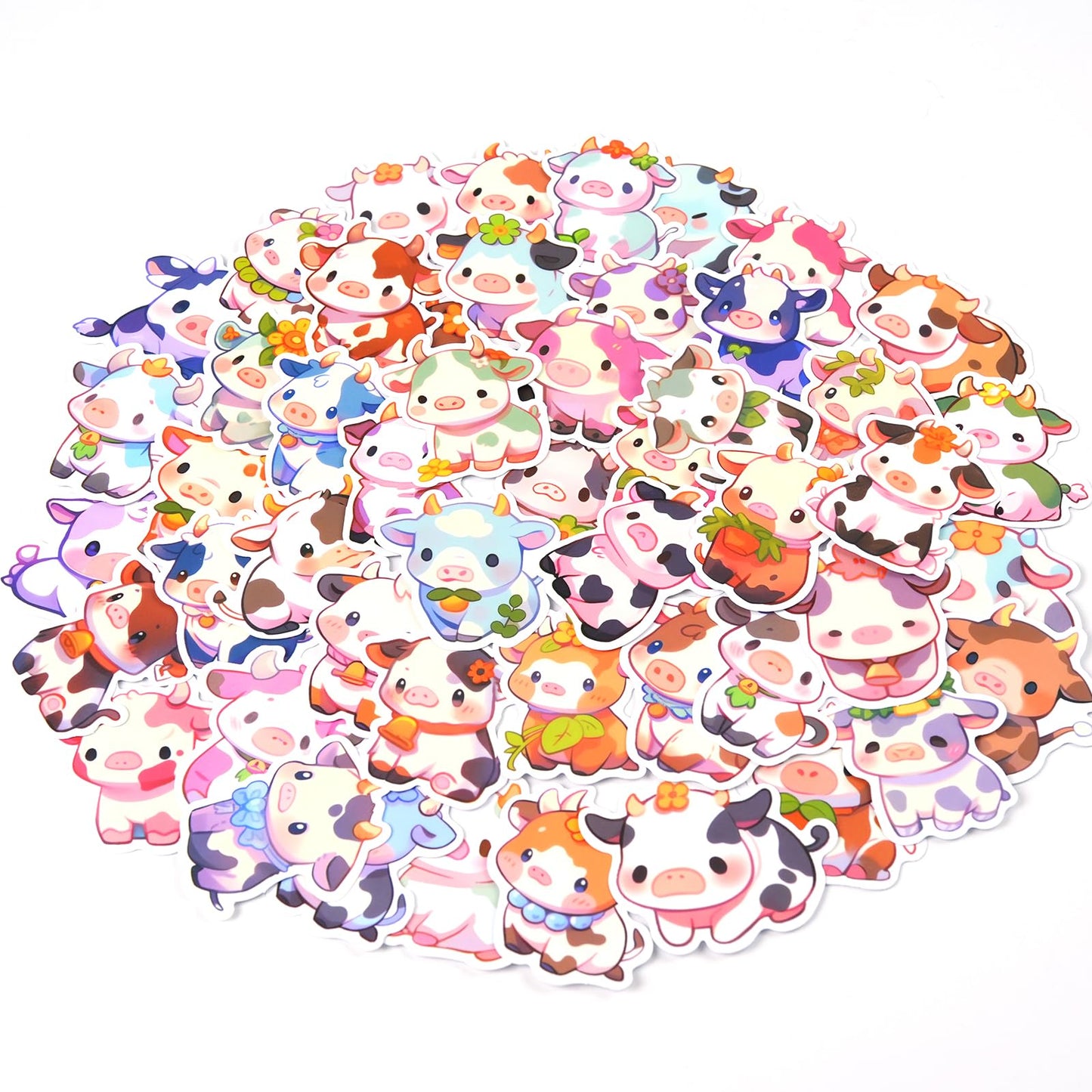 Aowplc Cute Cow Stickers | 50 Pcs Kawaii Rainbow Cow Stickers | Waterproof Vinyl Decals For Water Bottles Laptops