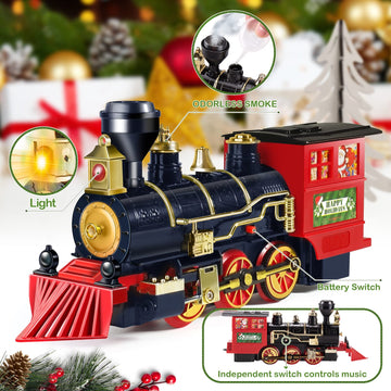 Shemira Christmas Train Set, Train Toys For Boys Girls,Toy Train With Light Smoke And Sound,Steam Train Set For Around Christmas