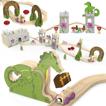 Orbrium 68 Pcs Fantasy Kingdom Adventure Wooden Train Set In Wooden Storage Box Unisex Children Toys Girls Boys 3 4 5 6 7 Years Compatible With Thomas, Brio, Melissa And Doug, Imaginarium, Ikea