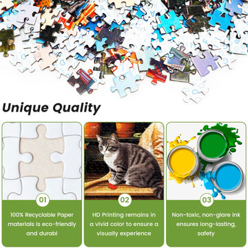 500 Piece Puzzle For Adults-Cats And Flowers | Recycled Cardboar Jigsaw Puzzles 500 Pieces | Challenging Family Activity Great G