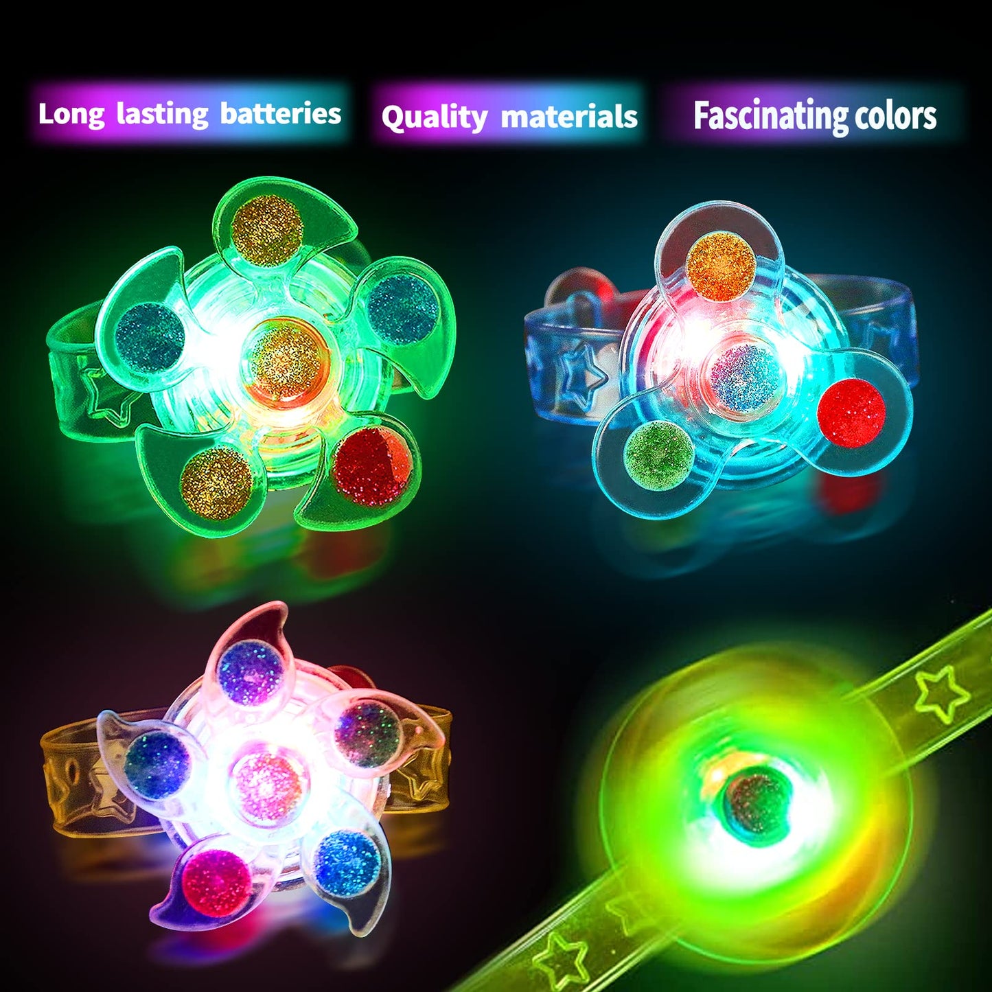 30PCS Spinner Bracelets Light Up Party Favors For Kids 4-8-12, Glow Bracelet Glow in The Dark Party Supplies Light Up Toys, Clas